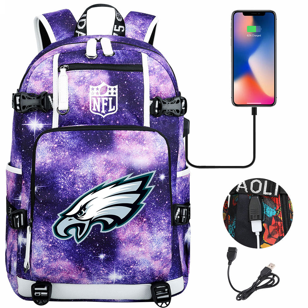 Philadelphia Eagles Football Team USB Charging Backpack School Notebook Travel Bags