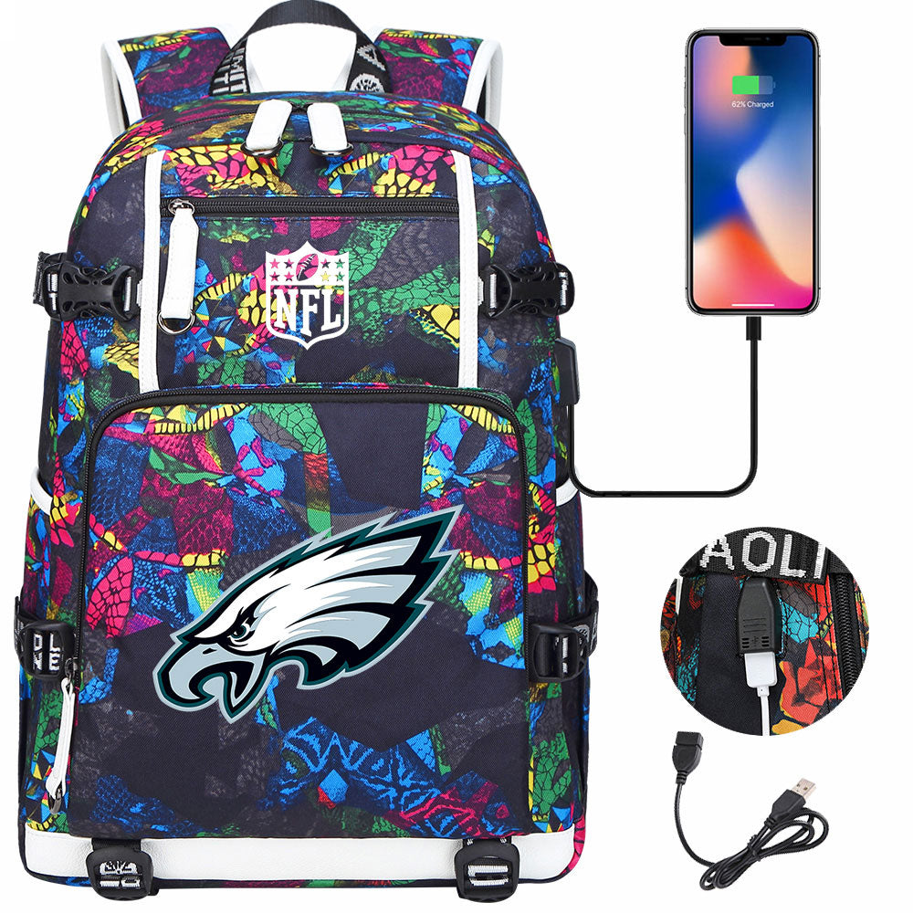 Philadelphia Eagles Football Team USB Charging Backpack School Notebook Travel Bags