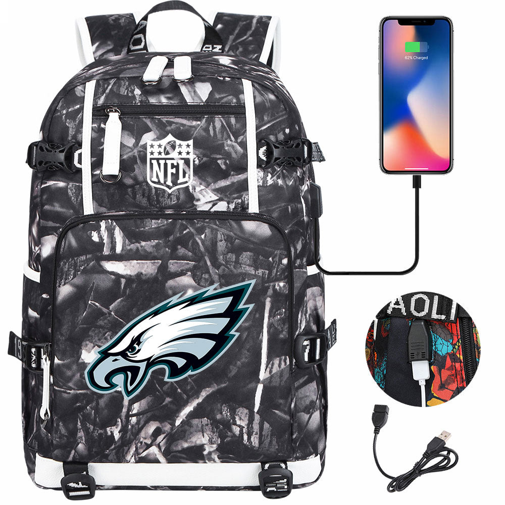 Philadelphia Eagles Football Team USB Charging Backpack School Notebook Travel Bags