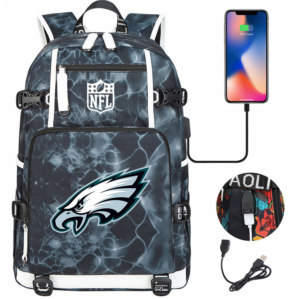 Philadelphia Eagles Football Team USB Charging Backpack School Notebook Travel Bags