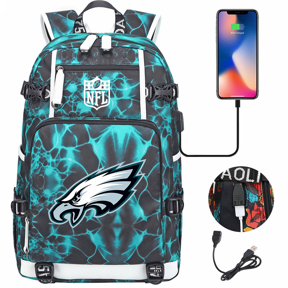 Philadelphia Eagles Football Team USB Charging Backpack School Notebook Travel Bags