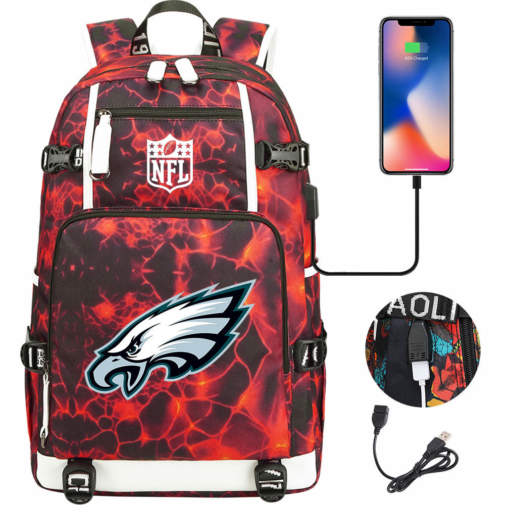 Philadelphia Eagles Football Team USB Charging Backpack School Notebook Travel Bags