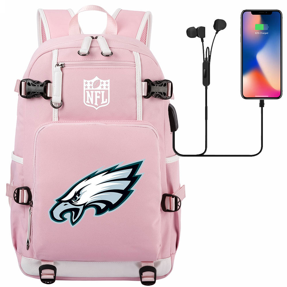 Philadelphia Eagles Football Team USB Charging Backpack School Notebook Travel Bags