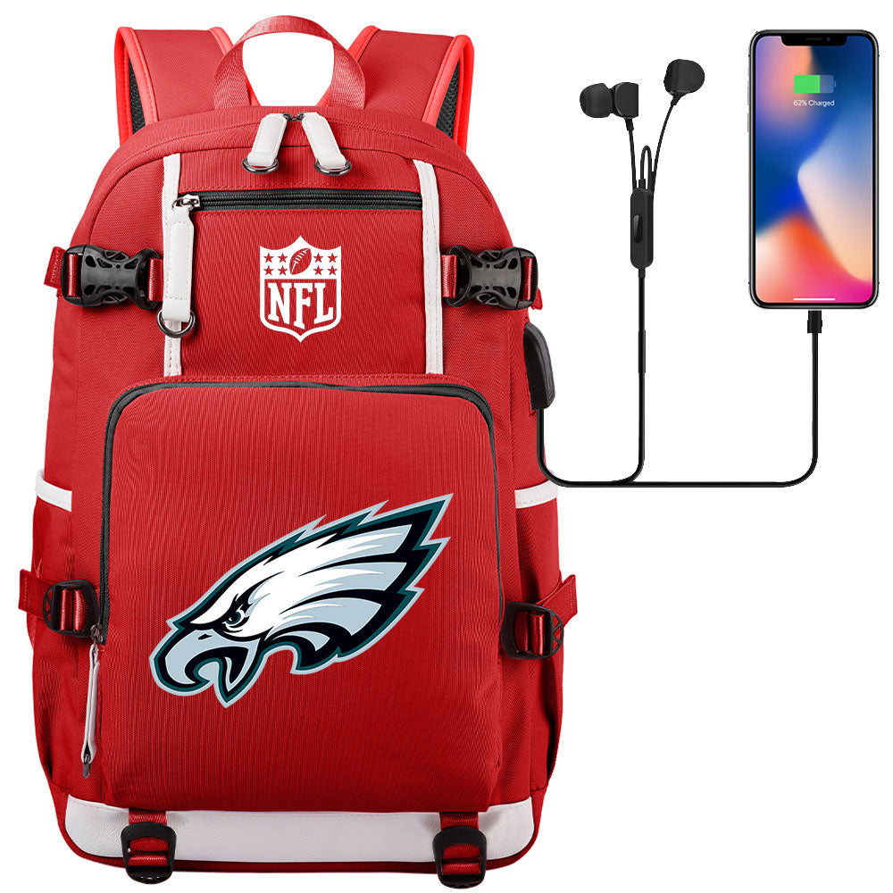 Philadelphia Eagles Football Team USB Charging Backpack School Notebook Travel Bags