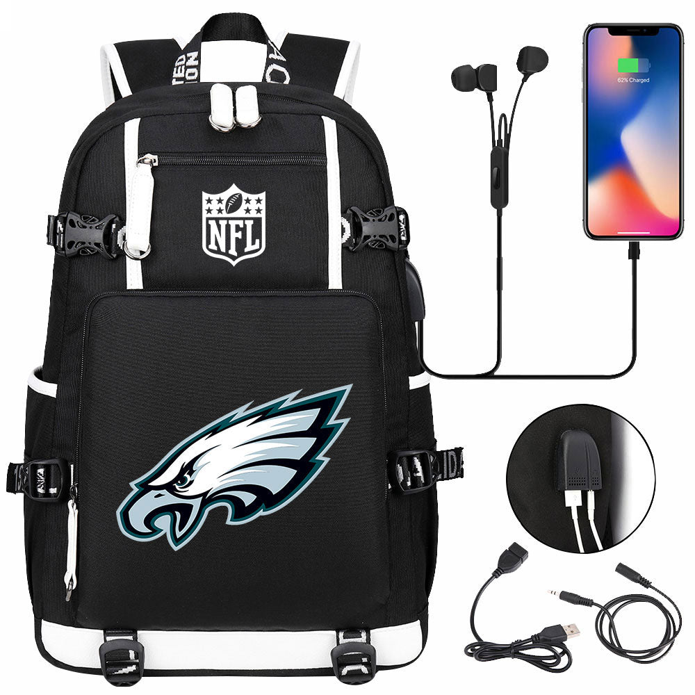 Philadelphia Eagles Football Team USB Charging Backpack School Notebook Travel Bags