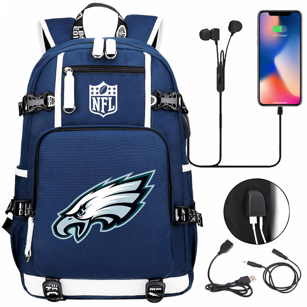 Philadelphia Eagles Football Team USB Charging Backpack School Notebook Travel Bags