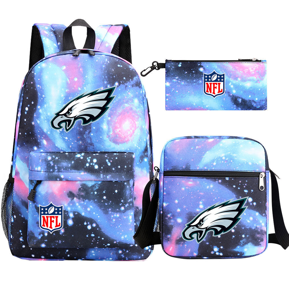 Philadelphia Eagles Football Team Printed Schoolbag Backpack Shoulder Bag Pencil Bag 3pcs set for Kids Students