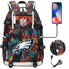 Philadelphia Eagles Football Team USB Charging Backpack School Notebook Travel Bags