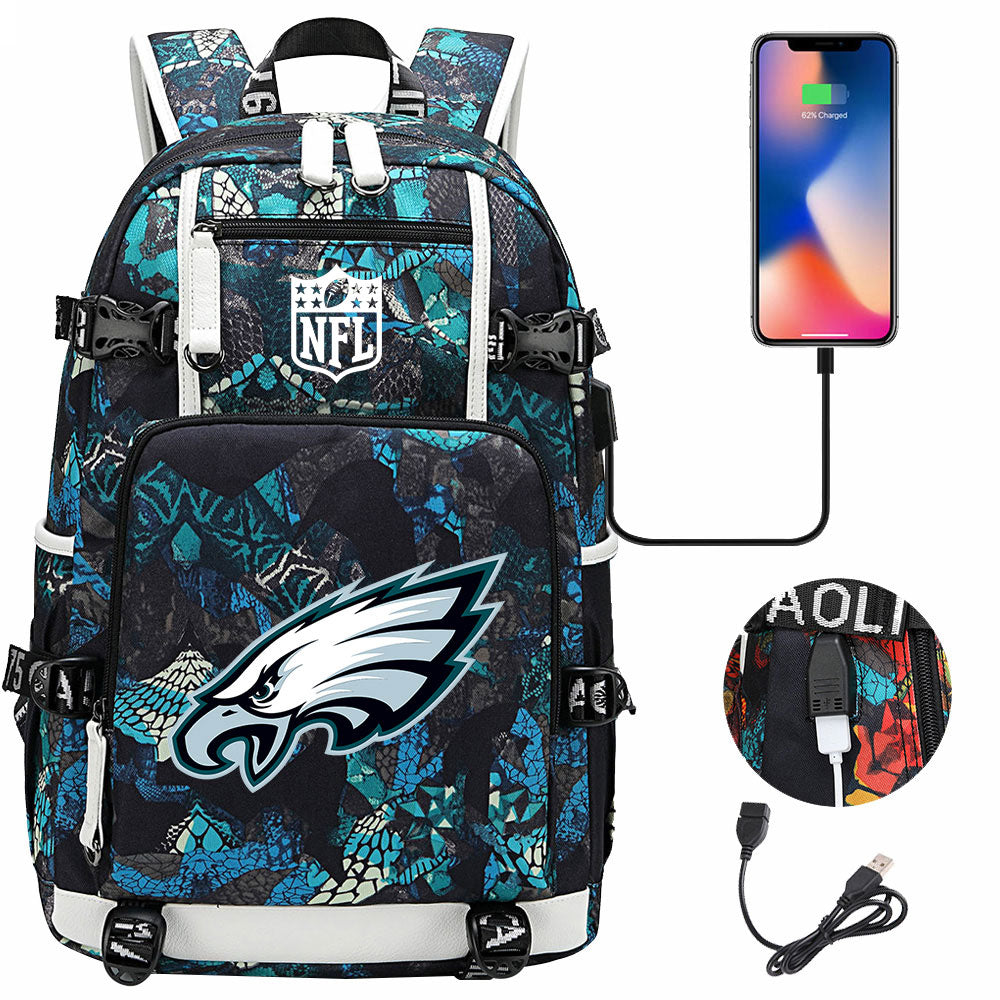 Philadelphia Eagles Football Team USB Charging Backpack School Notebook Travel Bags