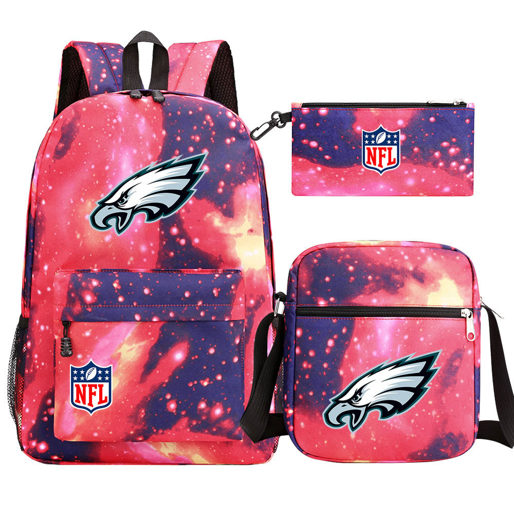 Philadelphia Eagles Football Team Printed Schoolbag Backpack Shoulder Bag Pencil Bag 3pcs set for Kids Students