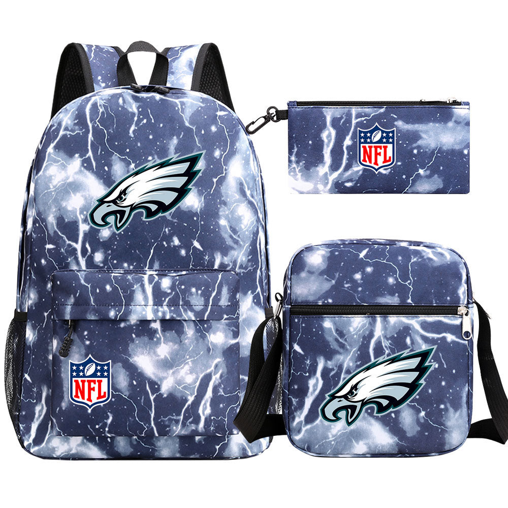 Philadelphia Eagles Football Team Printed Schoolbag Backpack Shoulder Bag Pencil Bag 3pcs set for Kids Students