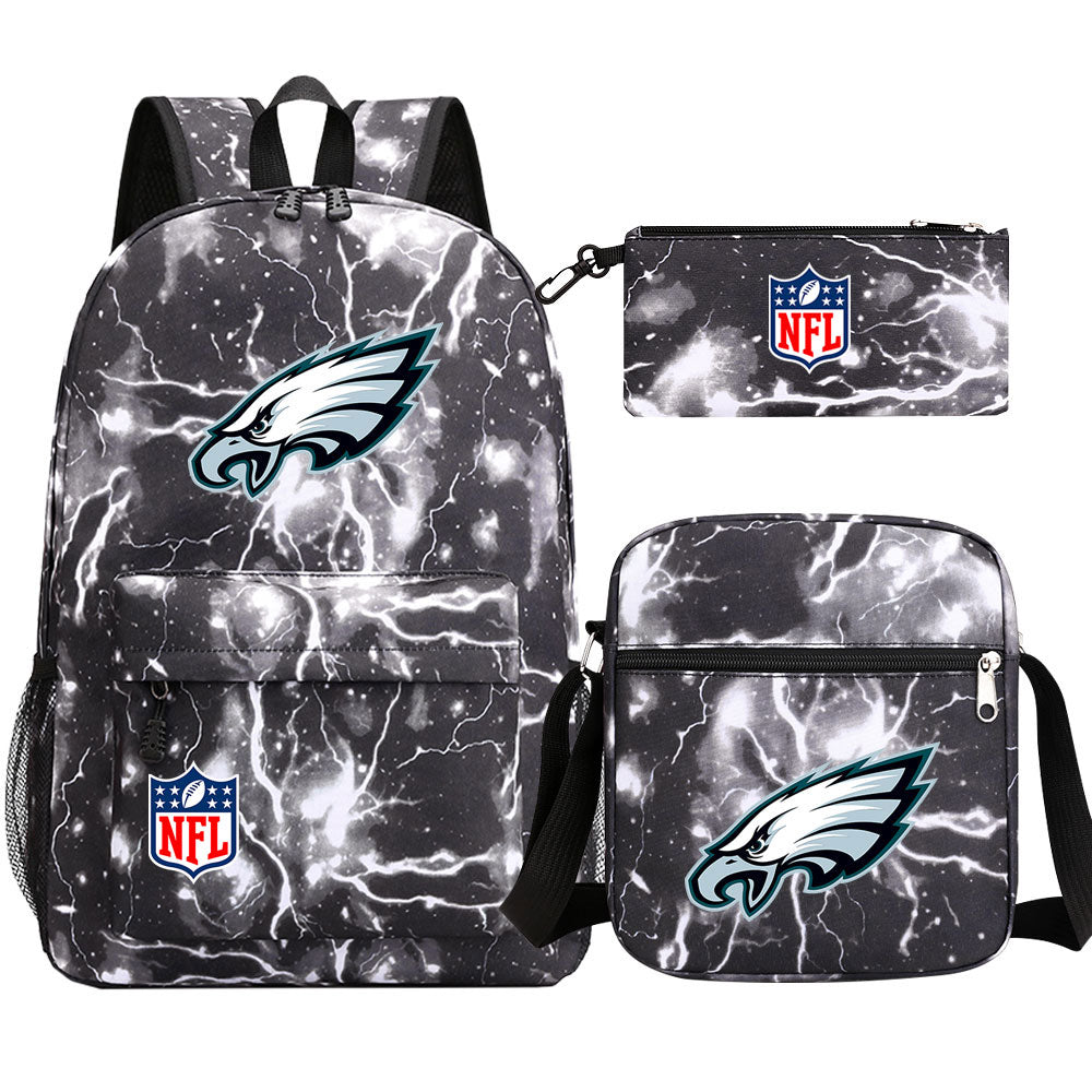 Philadelphia Eagles Football Team Printed Schoolbag Backpack Shoulder Bag Pencil Bag 3pcs set for Kids Students