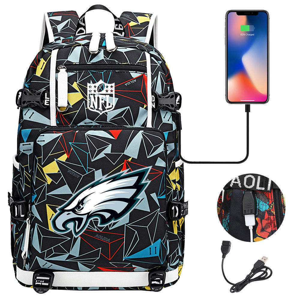 Philadelphia Eagles Football Team USB Charging Backpack School Notebook Travel Bags