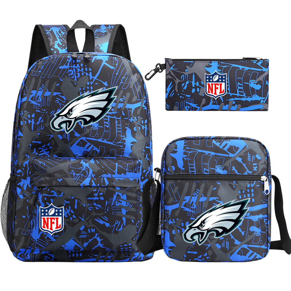 Philadelphia Eagles Football Team Printed Schoolbag Backpack Shoulder Bag Pencil Bag 3pcs set for Kids Students