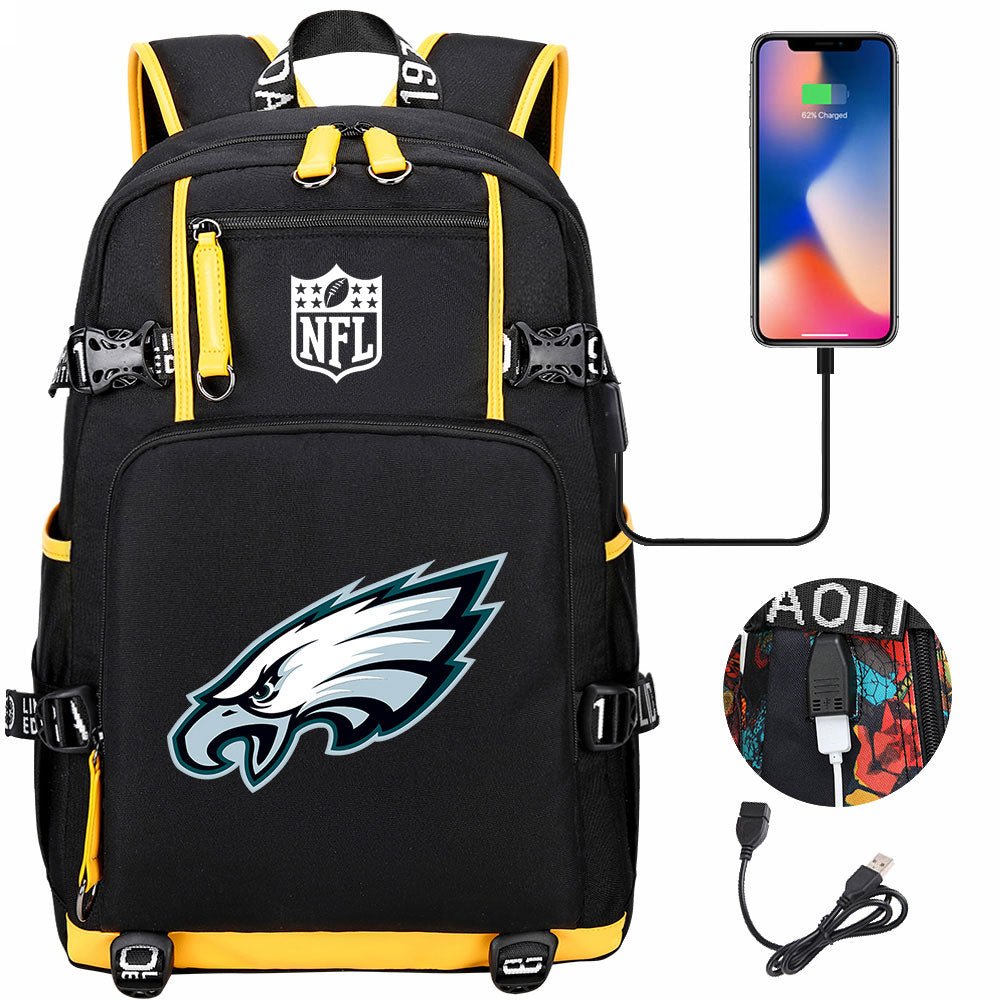 Philadelphia Eagles Football Team USB Charging Backpack School Notebook Travel Bags