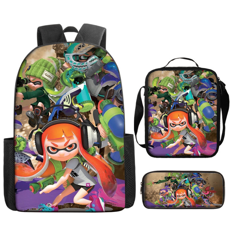 Splatoon Full Printed Backpack Schoolbag Travel Notebook Bag Lunch Bag Pencil Bag for Kids Students 3PCS