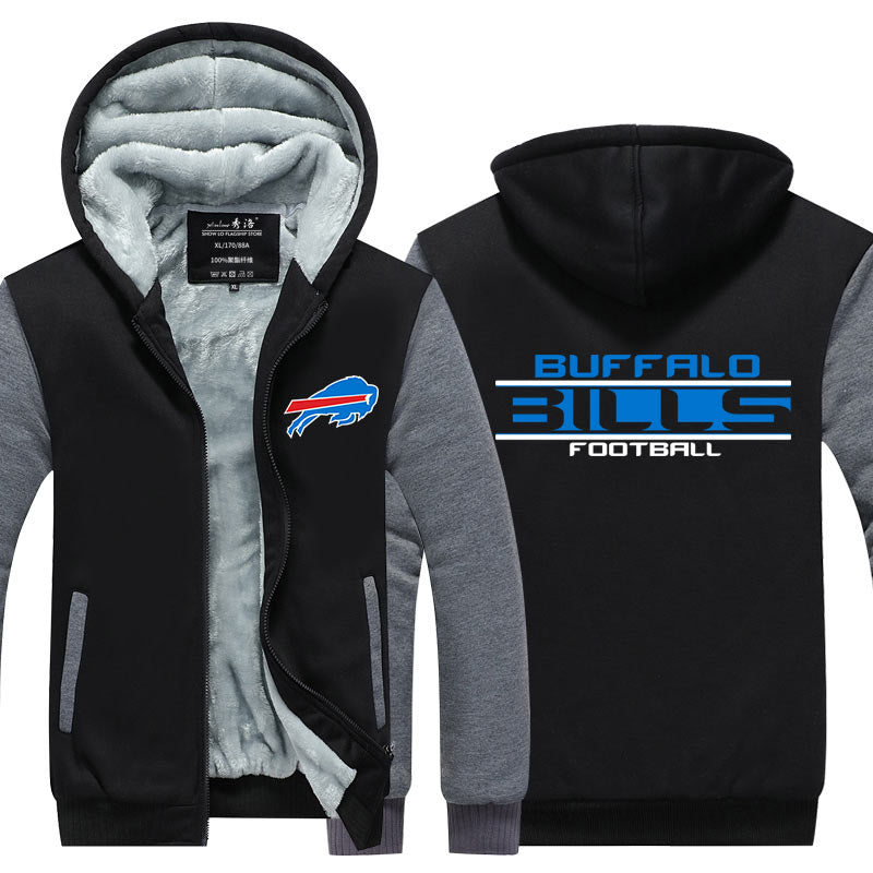 Buffalo Football Team Bills  Unisex Lined Hoodie Fleece Sweatshirt Full Zipper Hooded Thicken Jacket