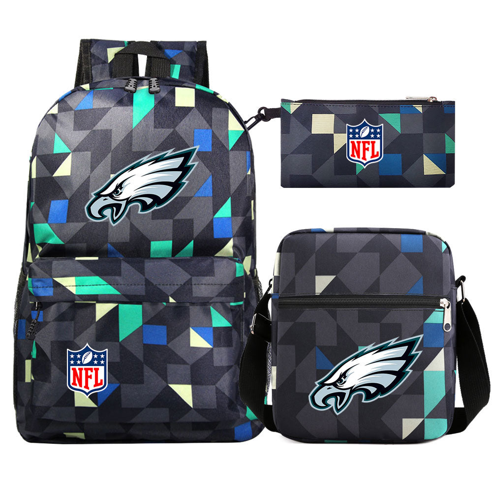 Philadelphia Eagles Football Team Printed Schoolbag Backpack Shoulder Bag Pencil Bag 3pcs set for Kids Students