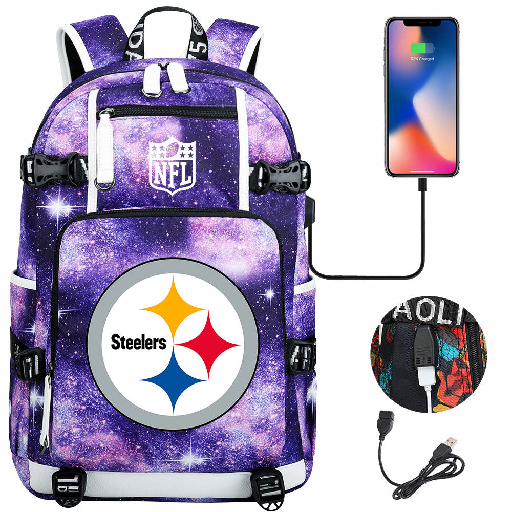 Pittsburgh Steelers Football Team USB Charging Backpack School Notebook Travel Bags