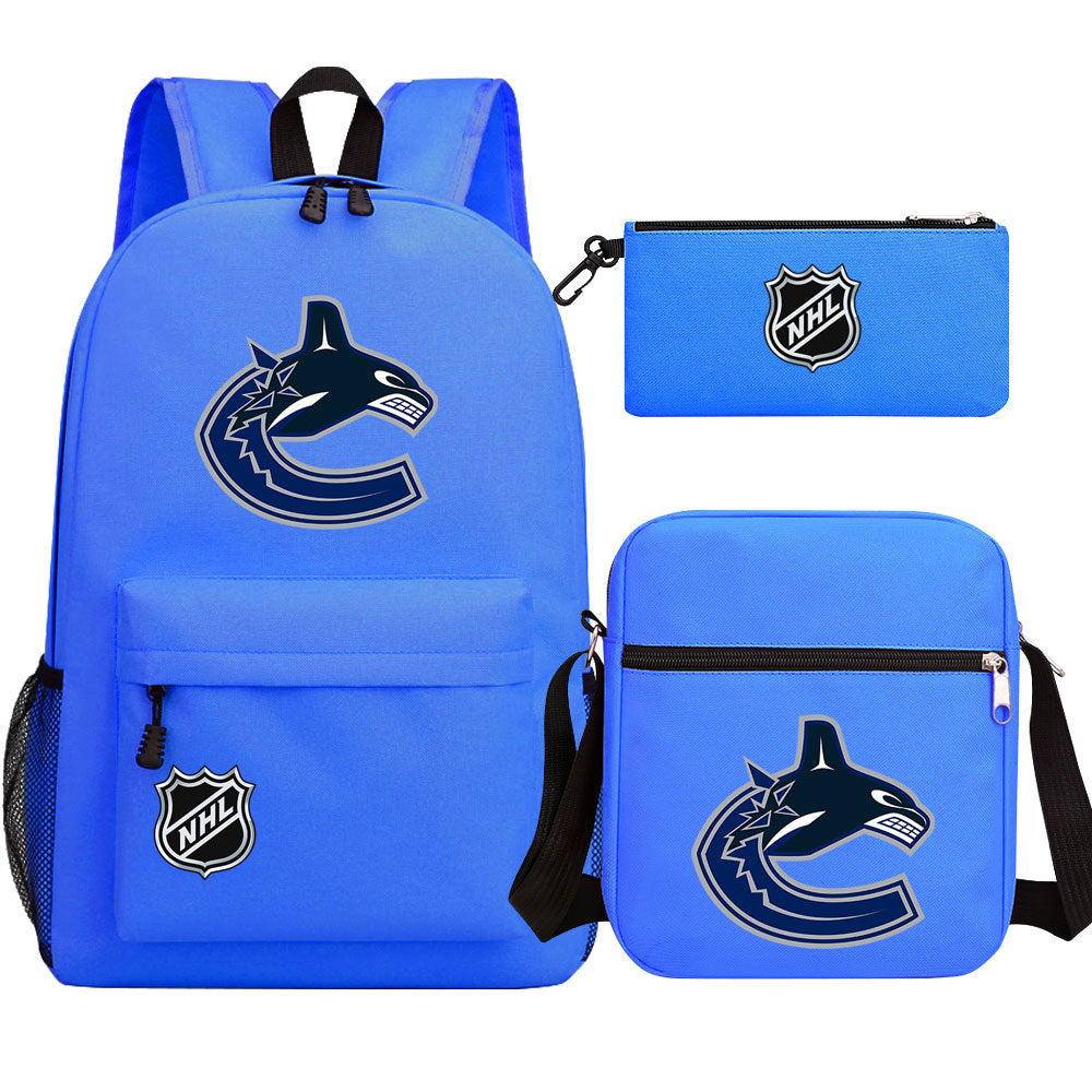 Vancouver Canucks Hockey League  Printed Schoolbag Backpack Shoulder Bag Pencil Bag 3pcs set for Kids Students