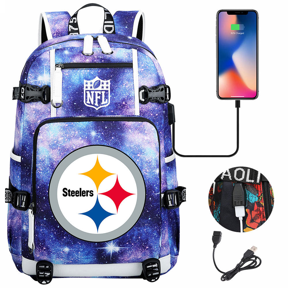 Pittsburgh Steelers Football Team USB Charging Backpack School Notebook Travel Bags