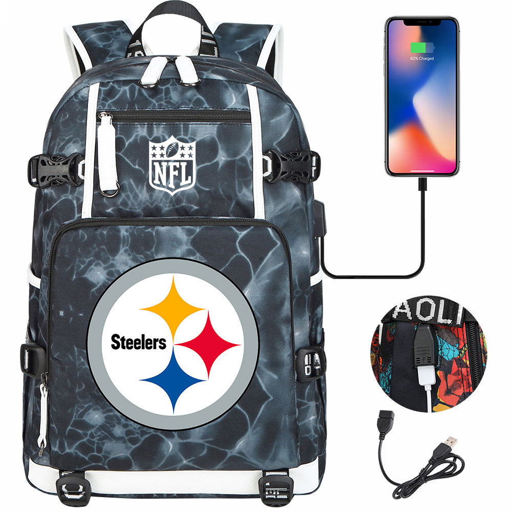 Pittsburgh Steelers Football Team USB Charging Backpack School Notebook Travel Bags