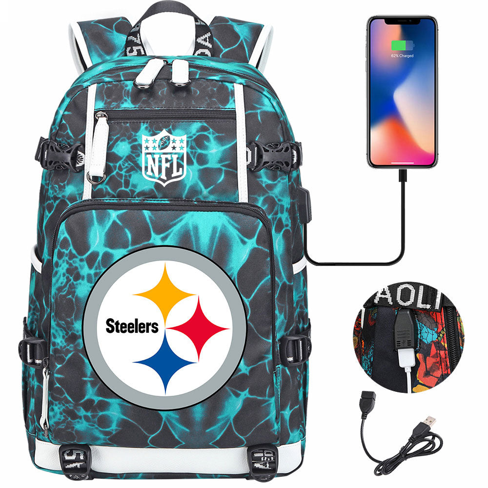 Pittsburgh Steelers Football Team USB Charging Backpack School Notebook Travel Bags