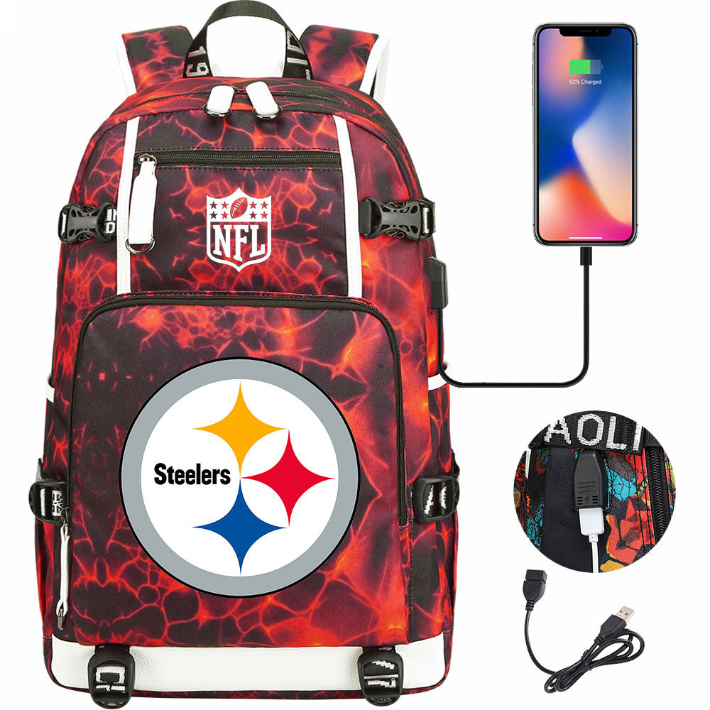 Pittsburgh Steelers Football Team USB Charging Backpack School Notebook Travel Bags