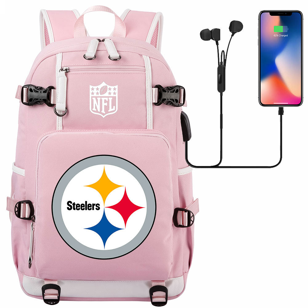 Pittsburgh Steelers Football Team USB Charging Backpack School Notebook Travel Bags