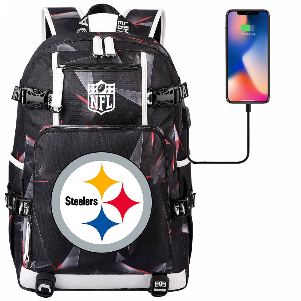 Pittsburgh Steelers Football Team USB Charging Backpack School Notebook Travel Bags