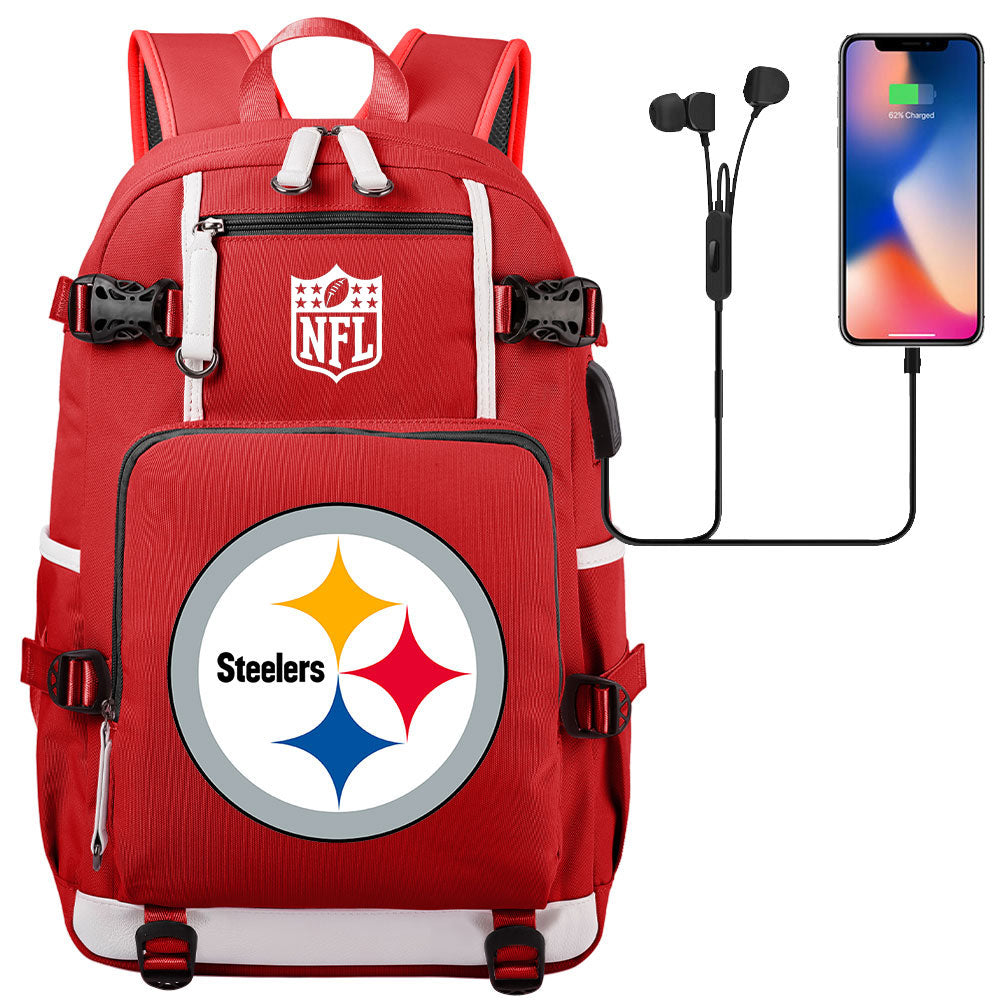 Pittsburgh Steelers Football Team USB Charging Backpack School Notebook Travel Bags