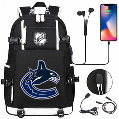 Vancouver Canucks Hockey League USB Charging Backpack School Notebook Travel Bags