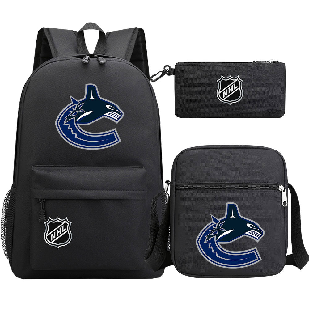 Vancouver Canucks Hockey League  Printed Schoolbag Backpack Shoulder Bag Pencil Bag 3pcs set for Kids Students