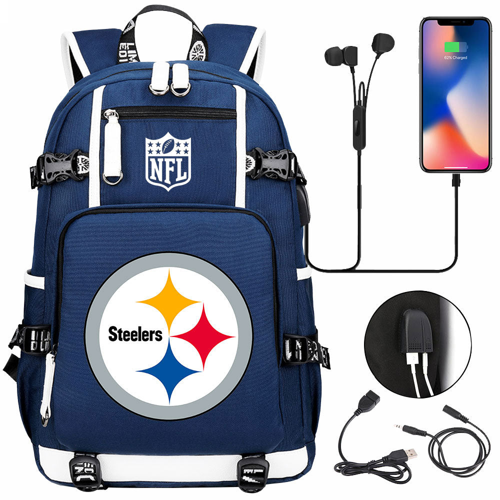 Pittsburgh Steelers Football Team USB Charging Backpack School Notebook Travel Bags