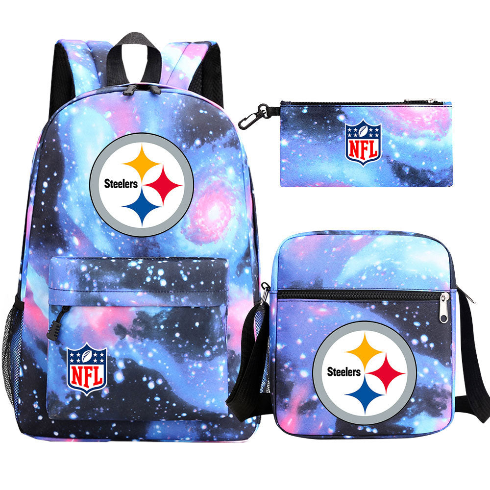 Pittsburgh Steelers Football Team Printed Schoolbag Backpack Shoulder Bag Pencil Bag 3pcs set for Kids Students