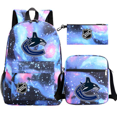 Vancouver Canucks Hockey League  Printed Schoolbag Backpack Shoulder Bag Pencil Bag 3pcs set for Kids Students