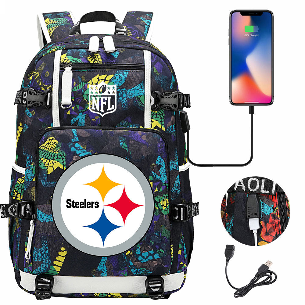 Pittsburgh Steelers Football Team USB Charging Backpack School Notebook Travel Bags