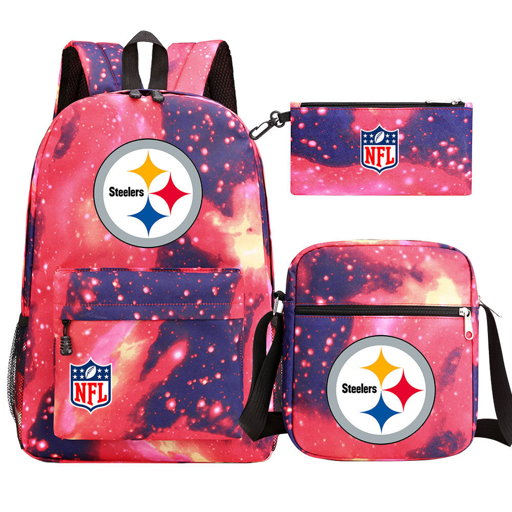 Pittsburgh Steelers Football Team Printed Schoolbag Backpack Shoulder Bag Pencil Bag 3pcs set for Kids Students