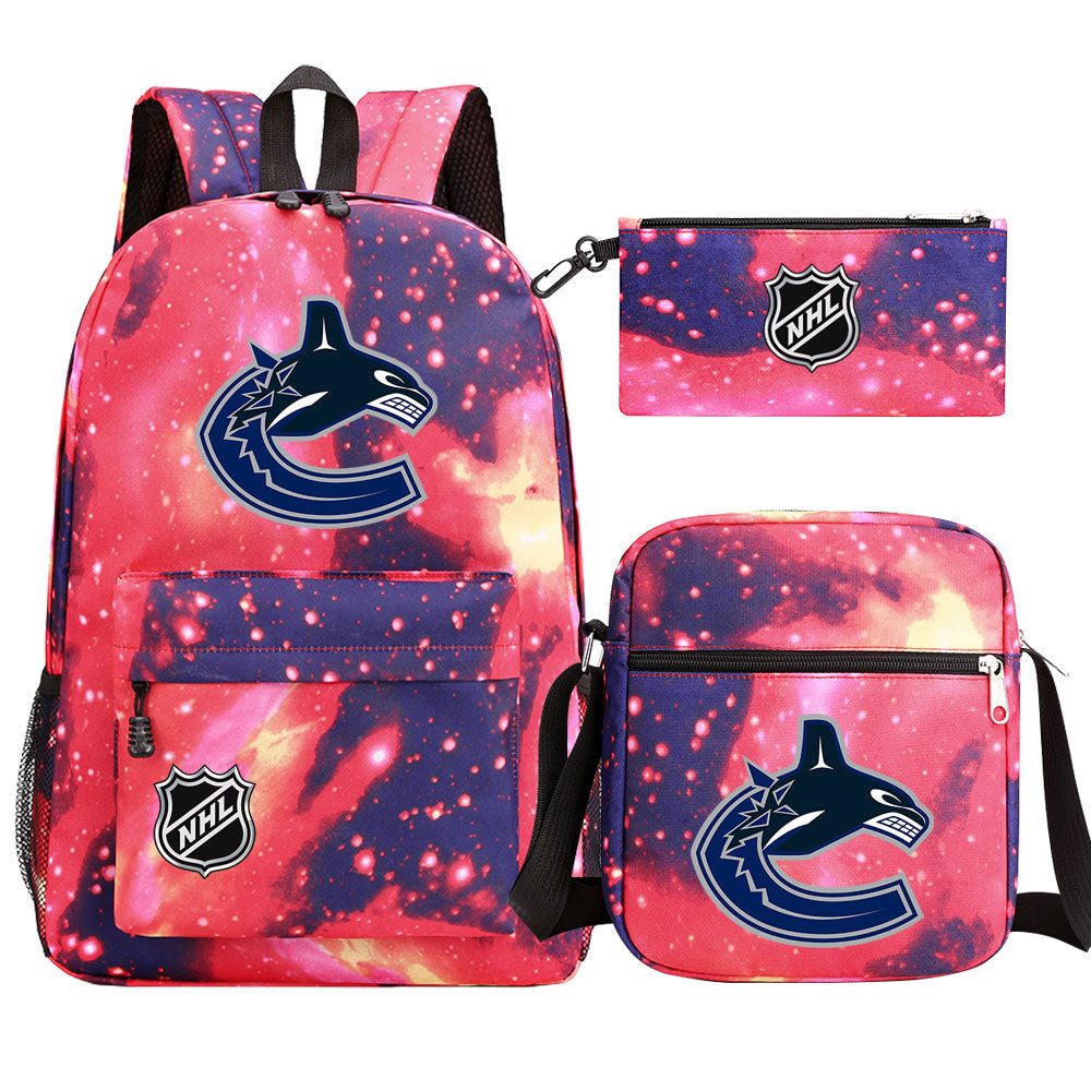 Vancouver Canucks Hockey League  Printed Schoolbag Backpack Shoulder Bag Pencil Bag 3pcs set for Kids Students