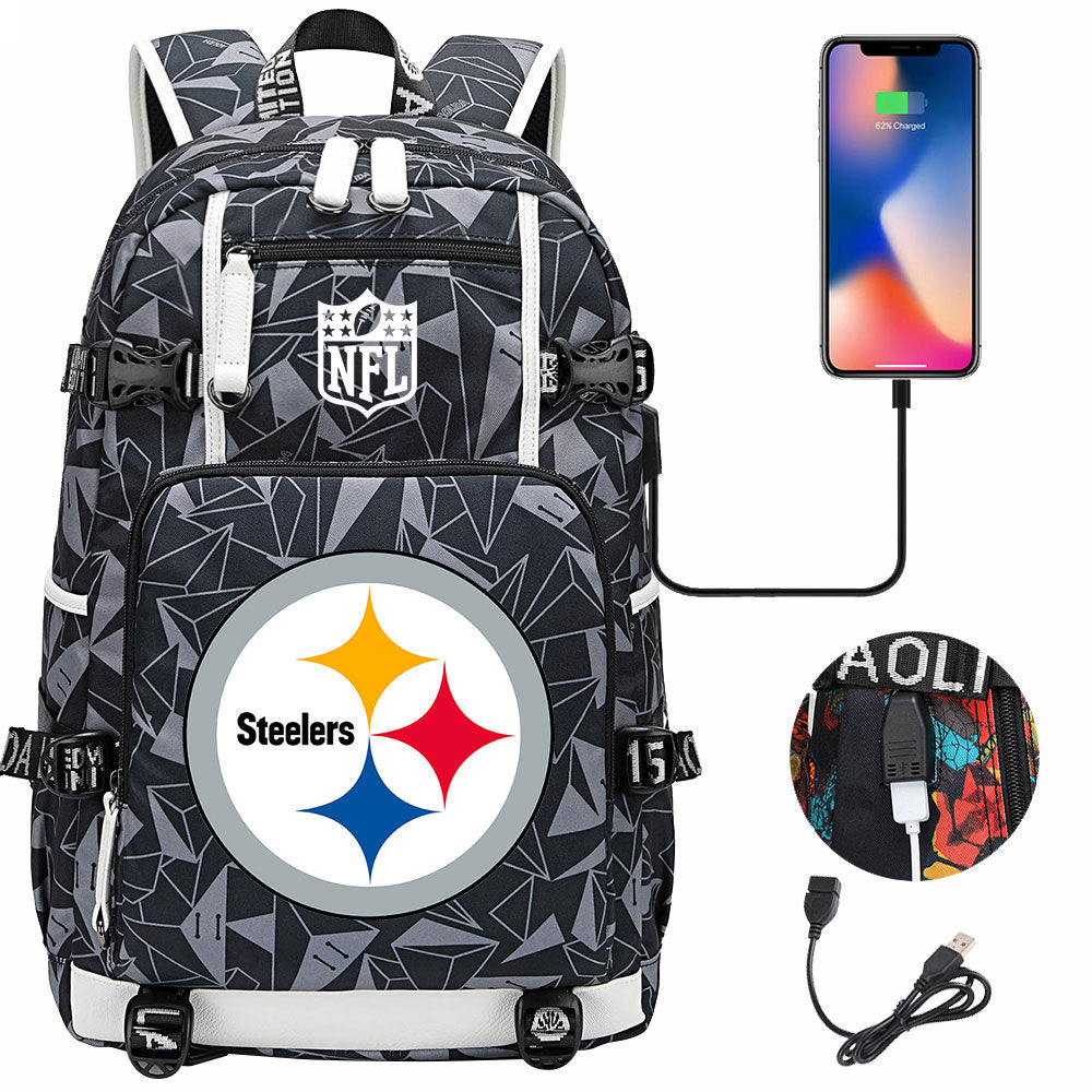 Pittsburgh Steelers Football Team USB Charging Backpack School Notebook Travel Bags