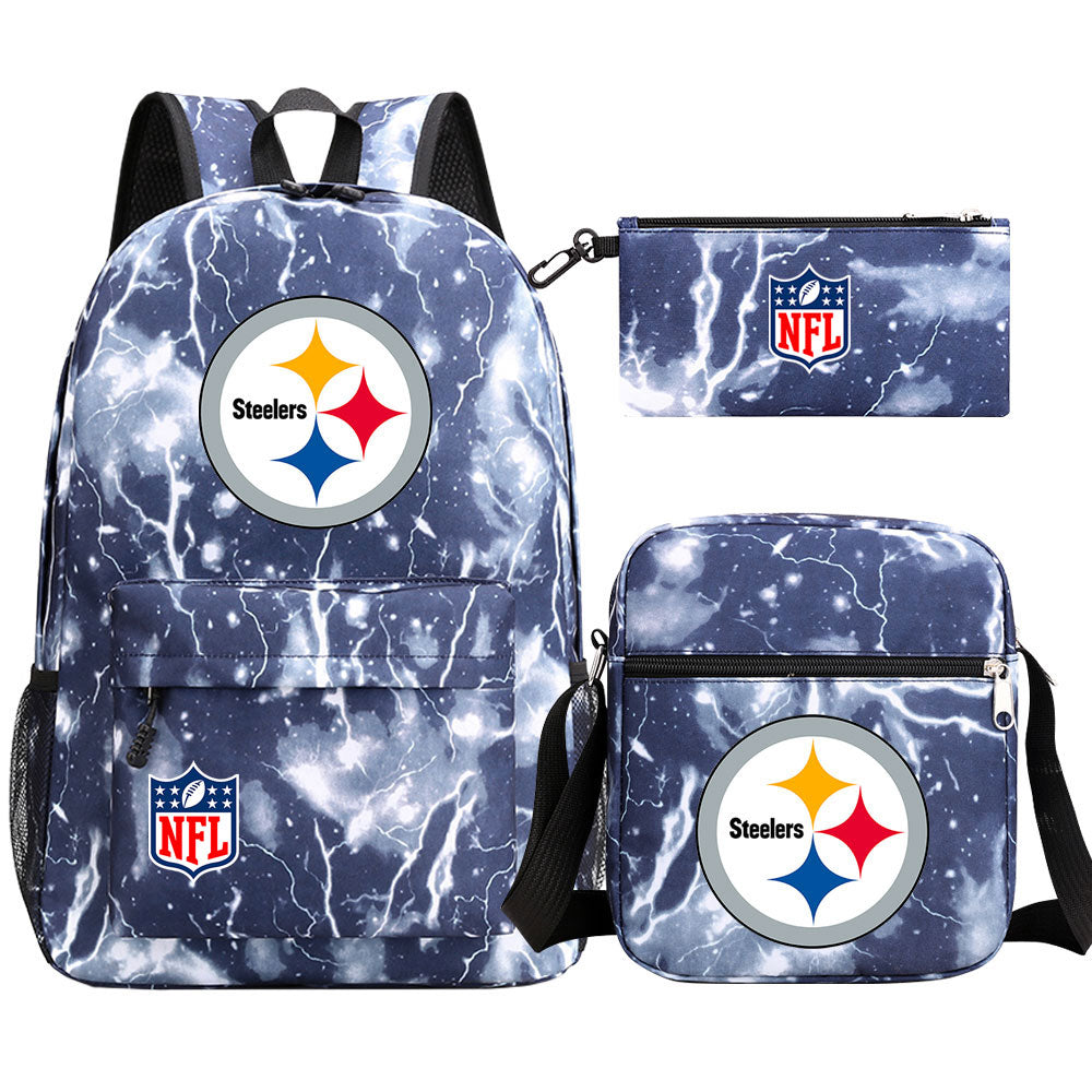 Pittsburgh Steelers Football Team Printed Schoolbag Backpack Shoulder Bag Pencil Bag 3pcs set for Kids Students