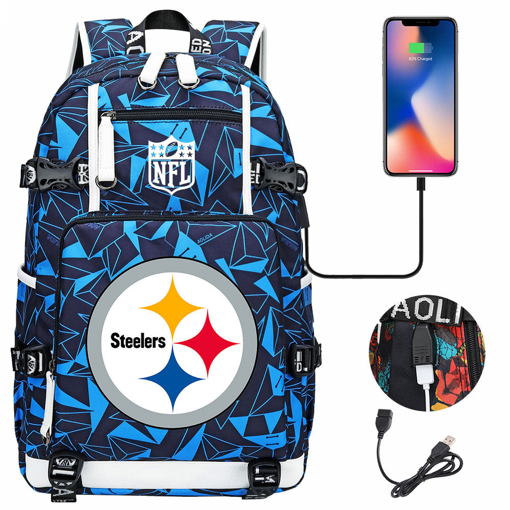 Pittsburgh Steelers Football Team USB Charging Backpack School Notebook Travel Bags