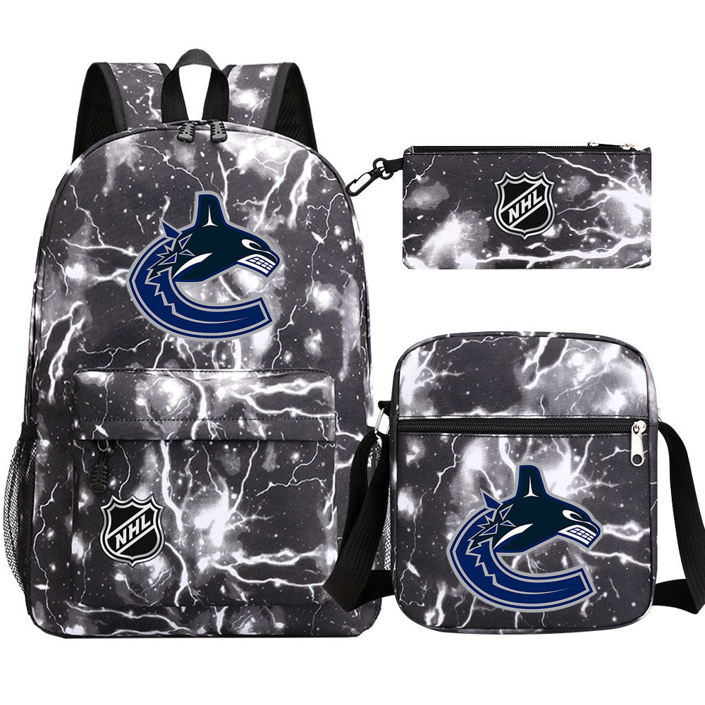 Vancouver Canucks Hockey League  Printed Schoolbag Backpack Shoulder Bag Pencil Bag 3pcs set for Kids Students