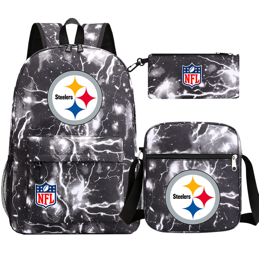 Pittsburgh Steelers Football Team Printed Schoolbag Backpack Shoulder Bag Pencil Bag 3pcs set for Kids Students