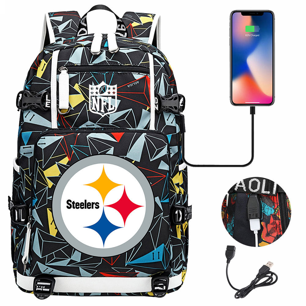 Pittsburgh Steelers Football Team USB Charging Backpack School Notebook Travel Bags