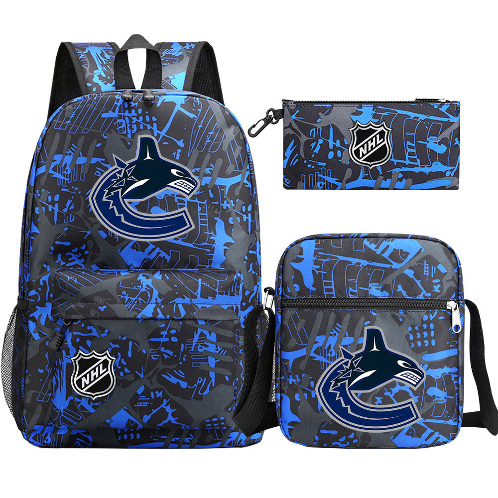 Vancouver Canucks Hockey League  Printed Schoolbag Backpack Shoulder Bag Pencil Bag 3pcs set for Kids Students