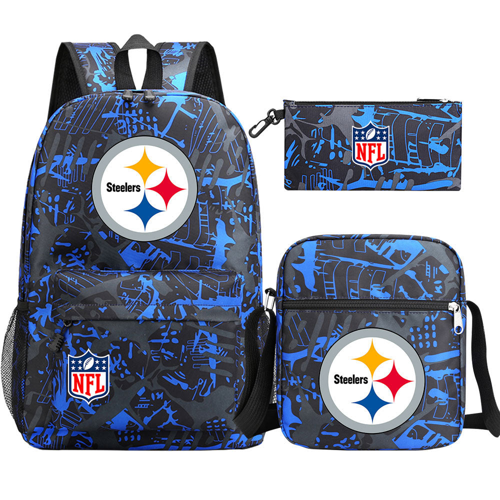 Pittsburgh Steelers Football Team Printed Schoolbag Backpack Shoulder Bag Pencil Bag 3pcs set for Kids Students