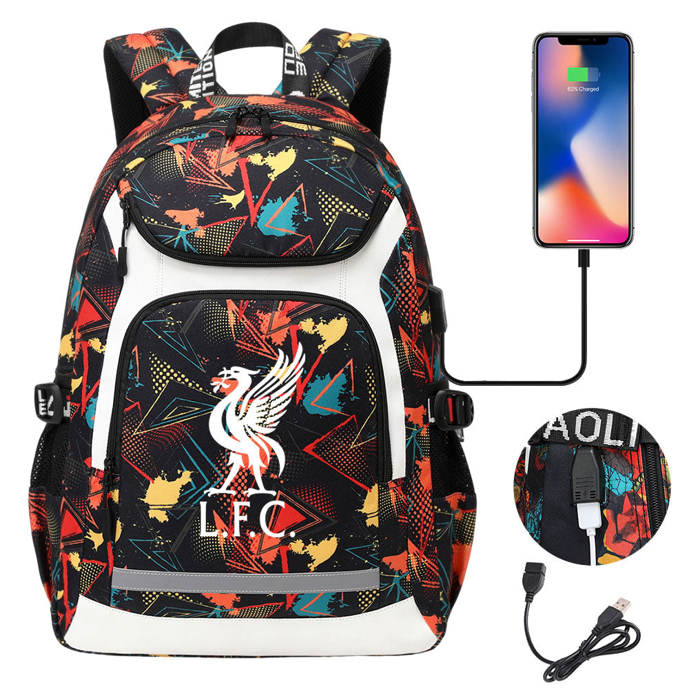 Liverpool Football Club USB Charging Backpack School Notebook Travel Bags