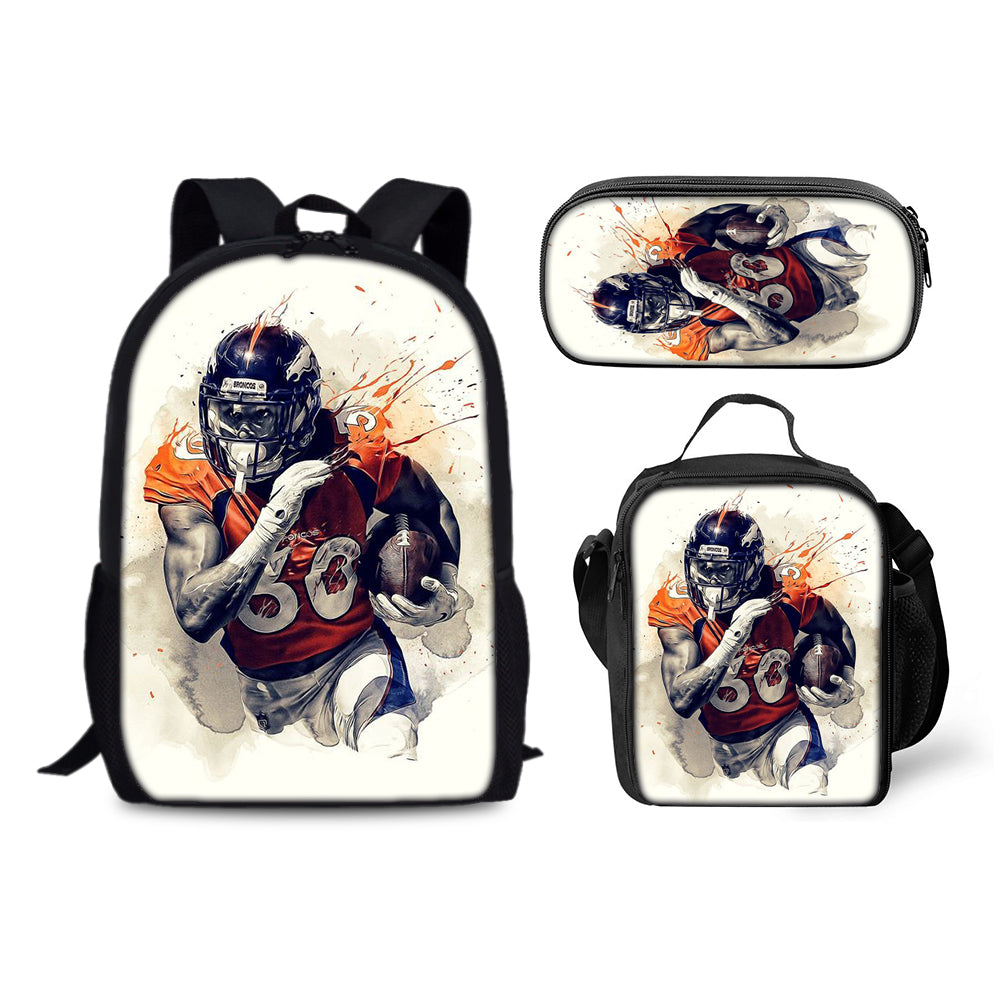 Denver Broncos Football Team Backpack Schoolbag Lunch Bag Pencil Bag for Kids Students 3PCS