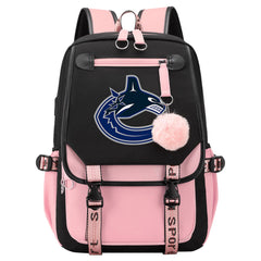 Vancouver Canucks Hockey League Waterproof Backpack School Notebook Travel Bag USB Charging